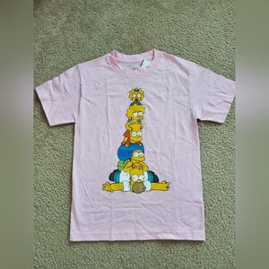 The Simpsons Pink Cartoon Family Stack Womens T-Shirt Small